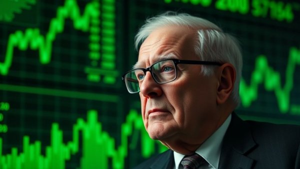 Monochromatic image of an elderly gentleman with financial charts, symbolizing Warren Buffett's final investment move.