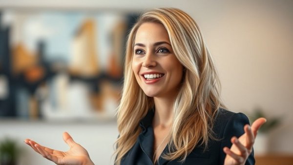 Confident woman discussing Record-Breaking Sales MedSpas, engaging presentation.