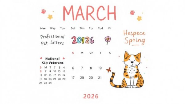 March pet holidays calendar with cute doodles.