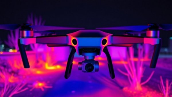 Thermal imaging from police drone showcasing heat patterns with vibrant colors.