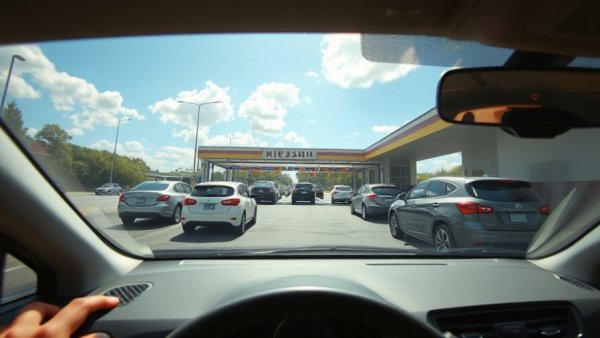 Dashcam view showing car wash scene, illustrating police technology.