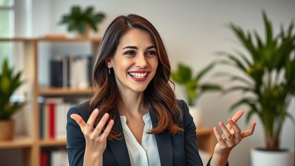 Businesswoman discusses MedSpa referral programs in a modern office.