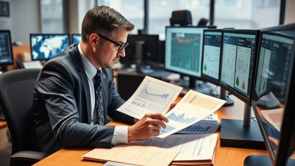 Reporter analyzing crime statistics with data sheets.