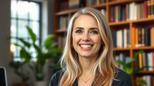 Smiling woman explaining 3-Touch Comeback System in an office setting.