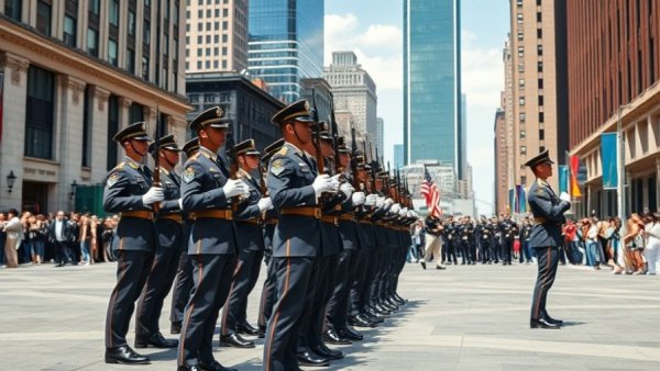 Law enforcement honor guard ceremony in city square