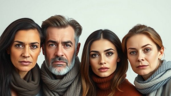 Four people side by side, serious expressions, plain background.