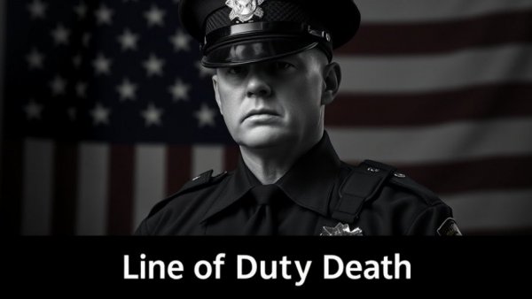 Somber memorial portrait of a police officer, reflecting on duty and safety.