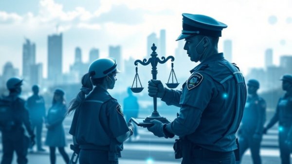 Abstract concept of police reform strategies in urban setting.