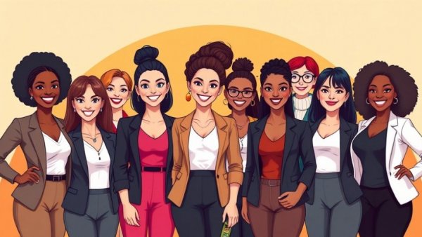 Diverse women leaders in cartoon style, symbolizing the future workplace.