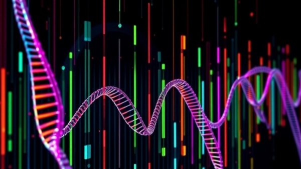 Colorful DNA sequencing bands illustrating next-generation sequencing for veterinary diagnostics.