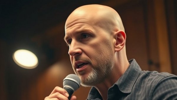 Bald man in studio discussing medspa marketing strategies.