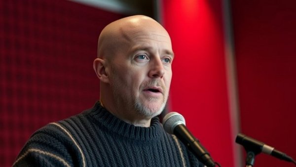 Bald man speaking on medspa marketing in front of acoustic panels.