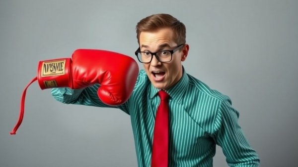 Humorous depiction of HTTPS migration SEO impact with a businessman being punched by a boxing glove.