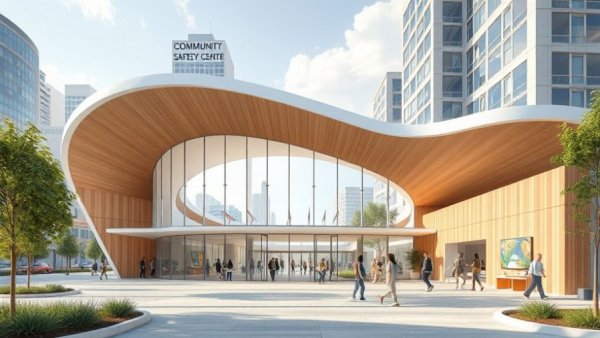 Modern Buffalo community safety architecture in urban setting.