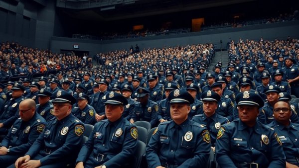 NYPD newest officers seated in uniform during a formal ceremony.