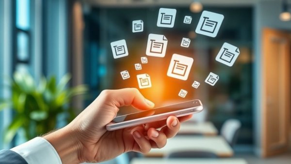 Digital document icons over smartphone, representing content strategy for MedSpas.