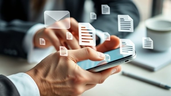 Close-up of hands using smartphone with digital icons, content marketing for veterinary clinics.