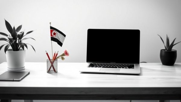 North Korean fake remote workers represented by desk with flag and laptop
