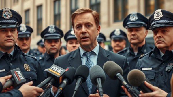 Press conference with police officers regarding manslaughter charge.