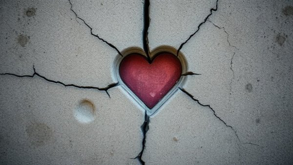 Cracked heart on concrete wall, symbolizing officer wellness challenges.