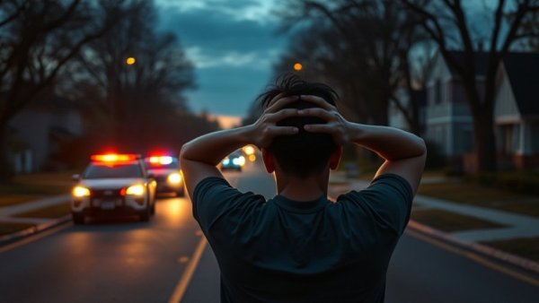 Repeat offender arrest scene in Washington, dusk