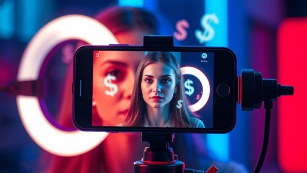 Young woman in YouTube affiliate marketing program recording content.