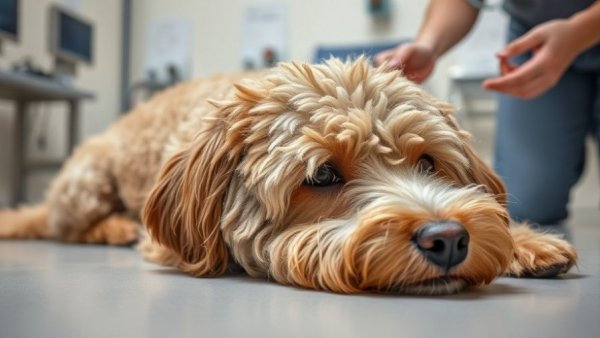 Dog rehabilitation for patellar luxation with therapy equipment.