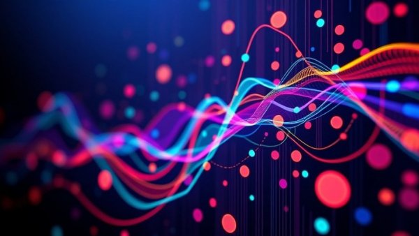 Vibrant data illustration depicting AI processing with colorful lines.