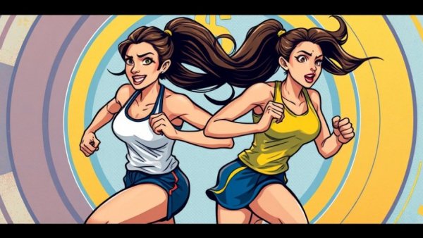 Illustrated athletes running with dollar-themed background highlighting pregnancy penalty in sports.