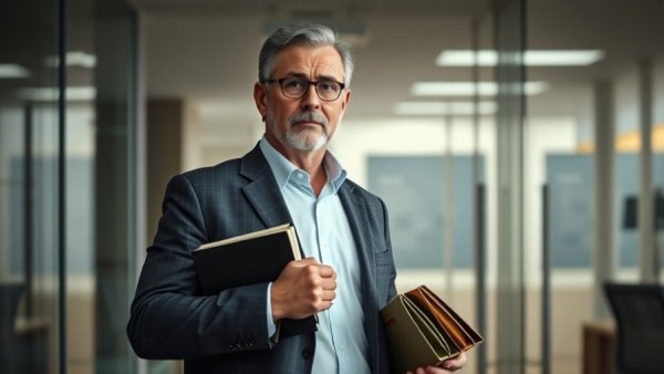 Man with office items, serious expression, medspa marketing strategies.
