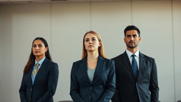 Formal trio standing attentively at police training safety event.