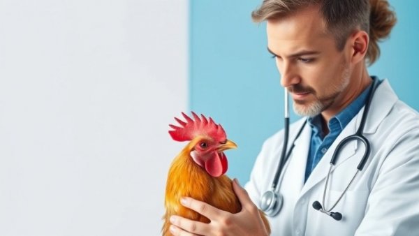 Veterinarian examining a rooster during interview about emergency conditions in exotic animals.