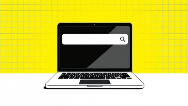 Modern digital depiction of search bar and laptop, Search Engines Market Share concept.