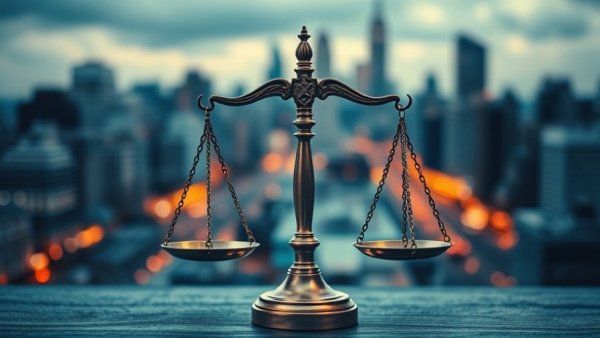 Abstract interpretation of police reform with justice symbols.