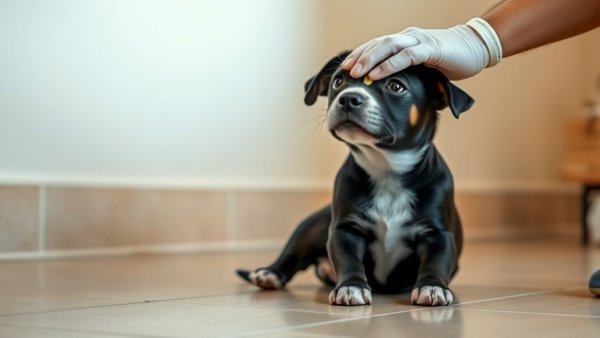 Dog receiving medication indoors, veterinary compounding regulations context.