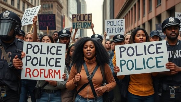Diverse group advocating for police reform in the city.