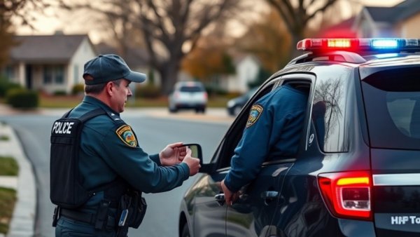 Officer ensuring safety during residential traffic stop