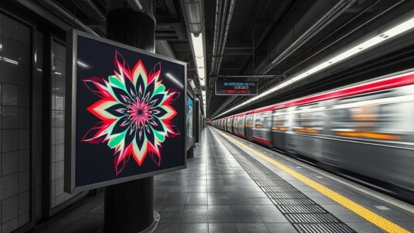 Colorful digital artwork in subway for Google offline AI dictation app