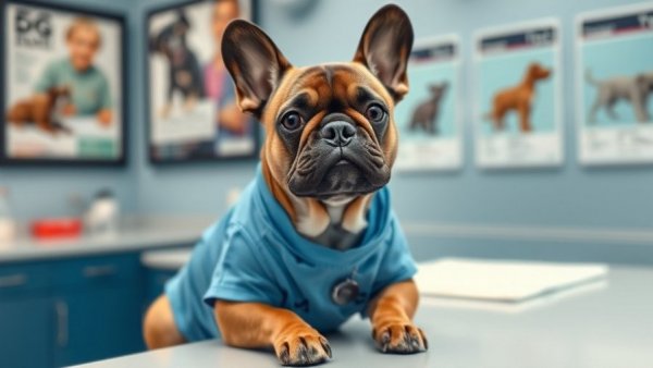 French Bulldog at veterinary clinic.