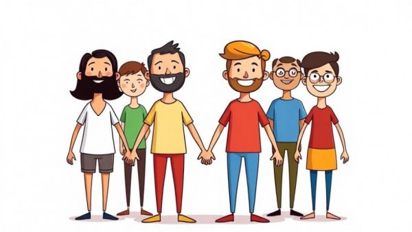 Abstract figures holding hands representing people-first philosophy in clinics.