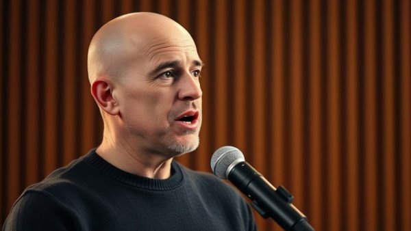 Bald man speaking into a microphone with focus on medspa client retention.