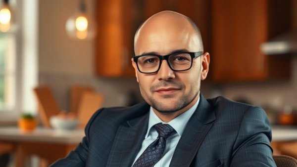 Bald man in a suit discussing police technology costs indoors
