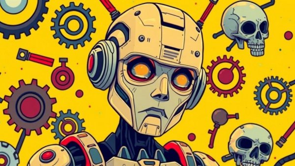 AI-generated misinformation concept with robot processing errors.