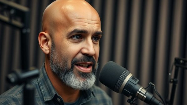 Confident man in podcast setting discussing medspa marketing.