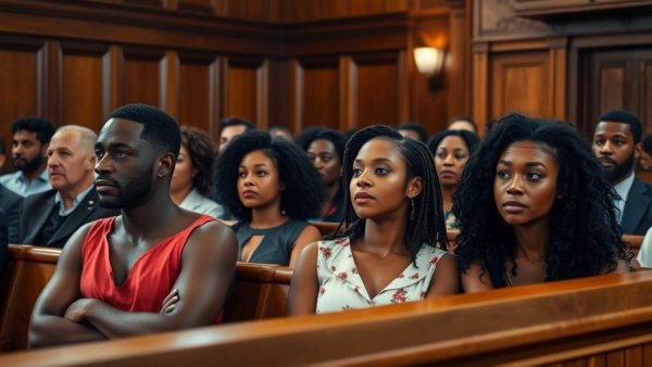Diverse jury in courtroom addressing racial bias in jury selection.