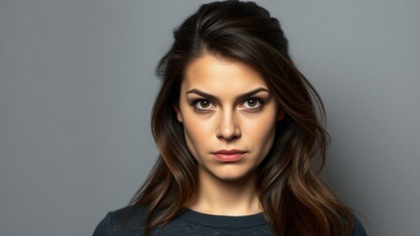 Woman posing for a mugshot with a serious expression.