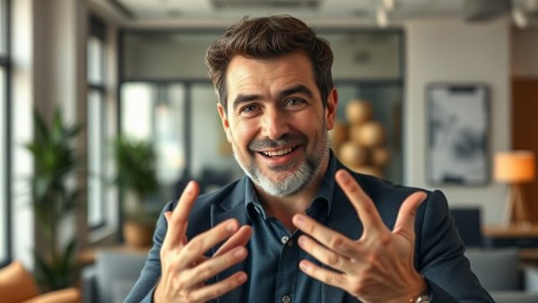 Mature man discussing refire movement in business.