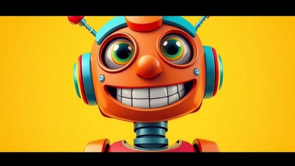 Cheerful cartoon robot symbolizing replacing workers with AI.