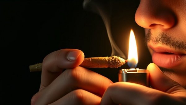 Close-up of a hand lighting a marijuana joint, conveying social devastation of marijuana.