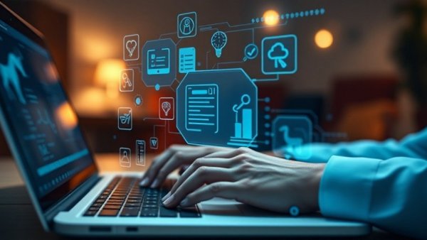 Futuristic digital veterinary interface overlaying typing hands.